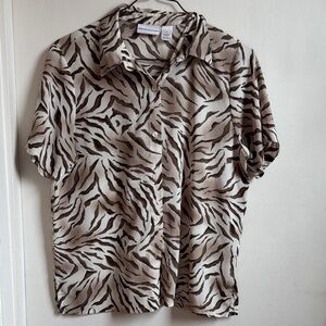 Brown and White Alfred Dunner Zebra Print Shirt